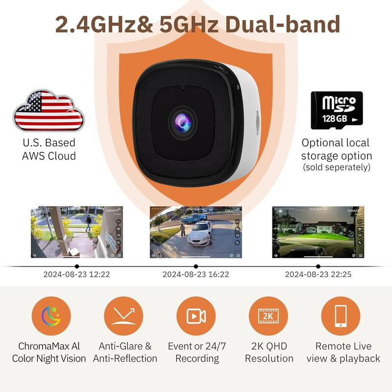 3MP 2K Window Camera,2.4Ghz & 5Ghz Wifi Indoor Cameras for Home Security with Chromamax Al Color Night Vision,Person & Motion Detection,24/7 Recording,Easy & Quick Install
