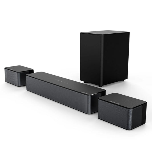 5.1 Surround Sound Bar, Virtual Surround Sound System, 350W Sound Bar for TV with Wireless Subwoofer and Rear Speakers, 3D Surround and Bass Adjustable Home Theater TV Speakers