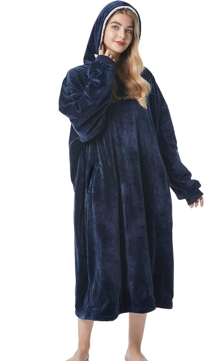 Hoodie Blanket, Long Wearable Blanket Sweatshirt for Adults Women Men Warm Cozy Thick Oversized Blanket Hoodie with Pockets and Sleeves Gift for Her Mom Girls
